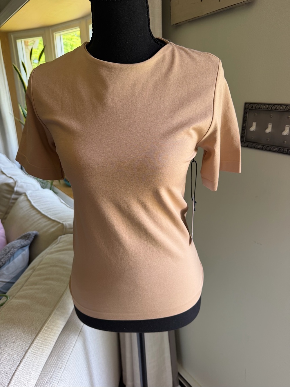 French Laundry Short Sleeve Crewneck Top in Blush Beige